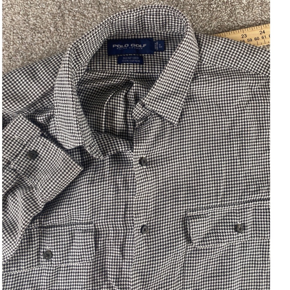 Polo Golf Ralph Lauren Benford Houndstooth White/Black Shirt Cotton Mens L